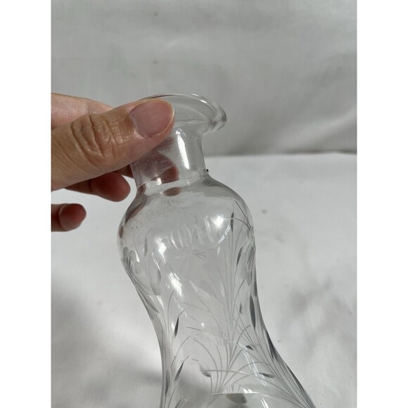Vintage Crystal Etched Glass Handcrafted Oil Vinegar Bottle No Stopper Signed - Picture 2 of 11